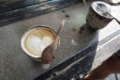 High angle view of coffee on table