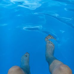 Low section of man swimming in sea