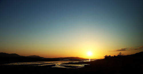 Scenic view of silhouette landscape against sky during sunset