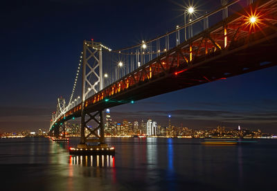 Bay bridge over river at night, san francisco