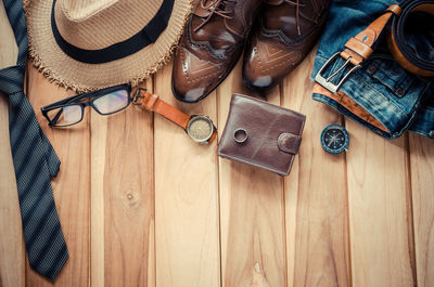 Close-up of personal accessories on table