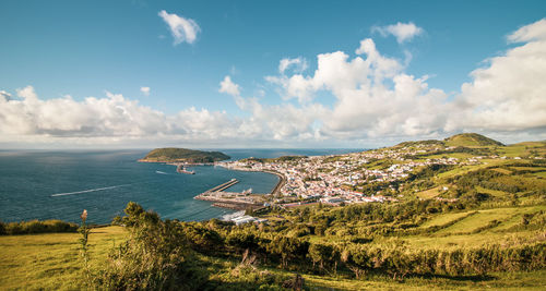 View over horta, main city of faial island, azores travel destination.