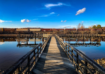 High angle view of bridge over river against sky