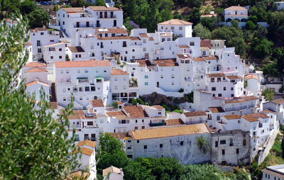 High angle view of buildings in city