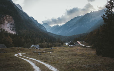 Scenic view of mountains against sky during winter