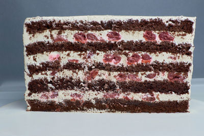 Close-up of cake against white background