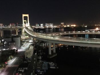 High angle view of illuminated city at night