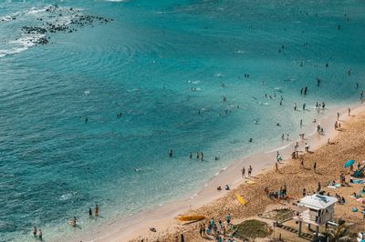 High angle view of people at beach