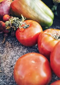 High angle view of tomatoes on table