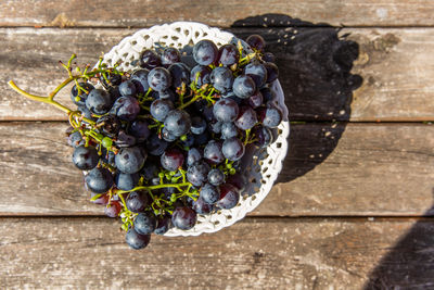 High angle view of grapes on table