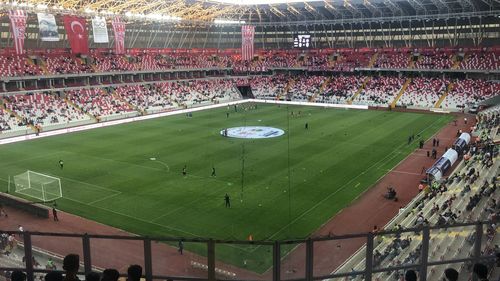 High angle view of people playing soccer