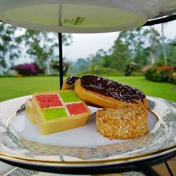 Close-up of cake served on plate