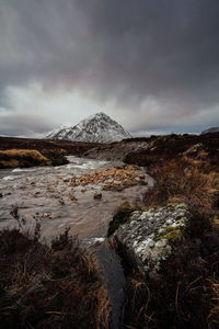 Rannoch moor mountain and river in scotland