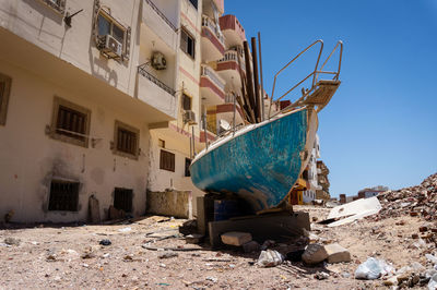 Away from the tourist routes in hurghada. boat repair near a resident area
