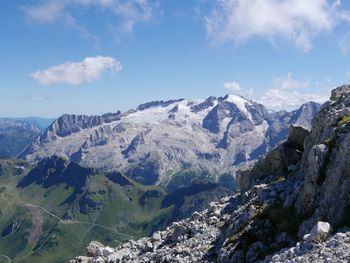 Scenic view of mt marmolada against sky