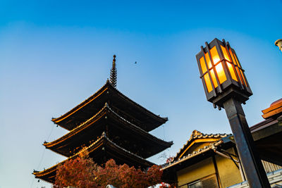 Low angle view of traditional building against clear sky