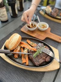 Close-up of food in plate on table