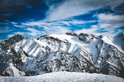 Scenic view of snowcapped mountains against sky