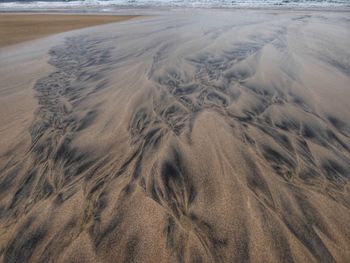 High angle view of sand at beach