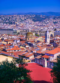 High angle view of townscape against sky