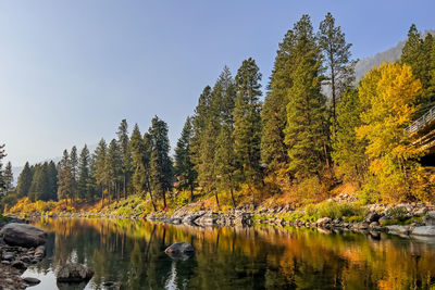 Scenic view of lake against sky during autumn