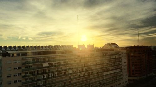 Silhouette of buildings at sunset