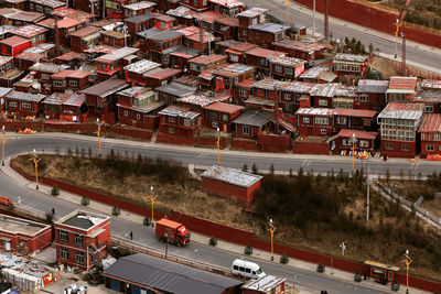 High angle view of buildings in city