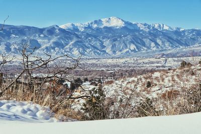 Scenic view of snowcapped mountains against sky