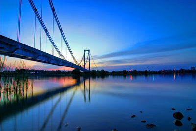 Bridge over river against sky at sunset