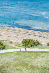 High angle view of people on beach