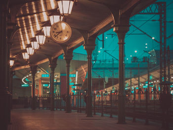 Railroad station platform at night