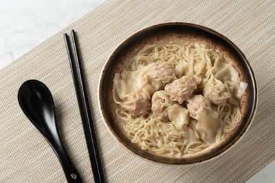 Directly above shot of pasta in bowl