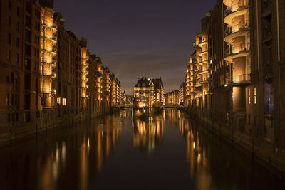 City view of speicherstadt of hamburg, germany at night