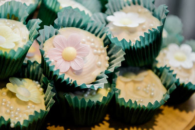 High angle view of cupcakes