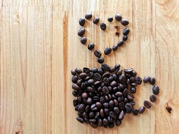 High angle view of coffee beans on table