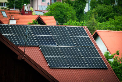 House roof with photovoltaic modules.