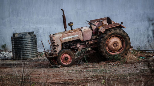 Old vintage car on field