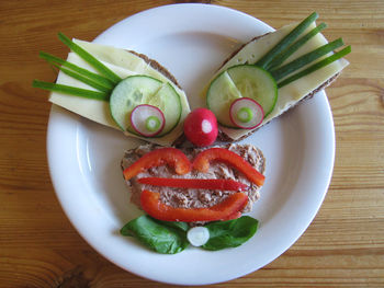 High angle view of art made from food ingredients on table