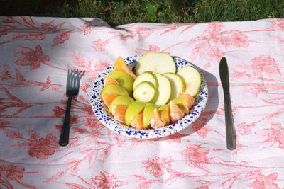 High angle view of food on table