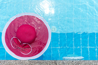 High angle view of pink water in swimming pool