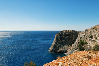 Scenic view of sea against clear sky