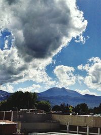 Scenic view of mountains against cloudy sky