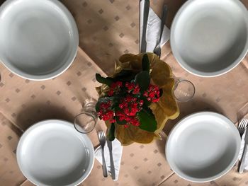 Directly above shot of tea cup on table