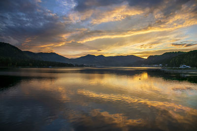 Scenic view of lake against sky during sunset