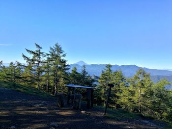 Scenic view of mountains against clear blue sky