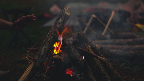 Close-up of bonfire on field