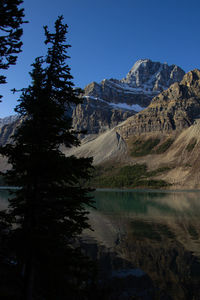 Scenic view of snowcapped mountains against clear sky