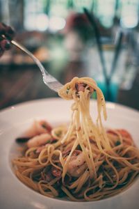 Close-up of spaghetti in bowl