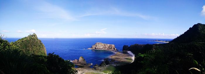 Scenic view of sea against blue sky