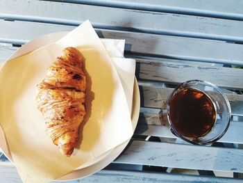 High angle view of breakfast on table